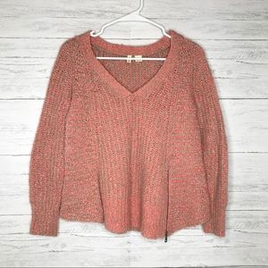 Moth Pink Orange Beige V Neck Zip Knit Sweater
